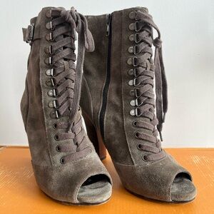 Sam Edelman Brown Suede Peep-Toe Ankle Boots